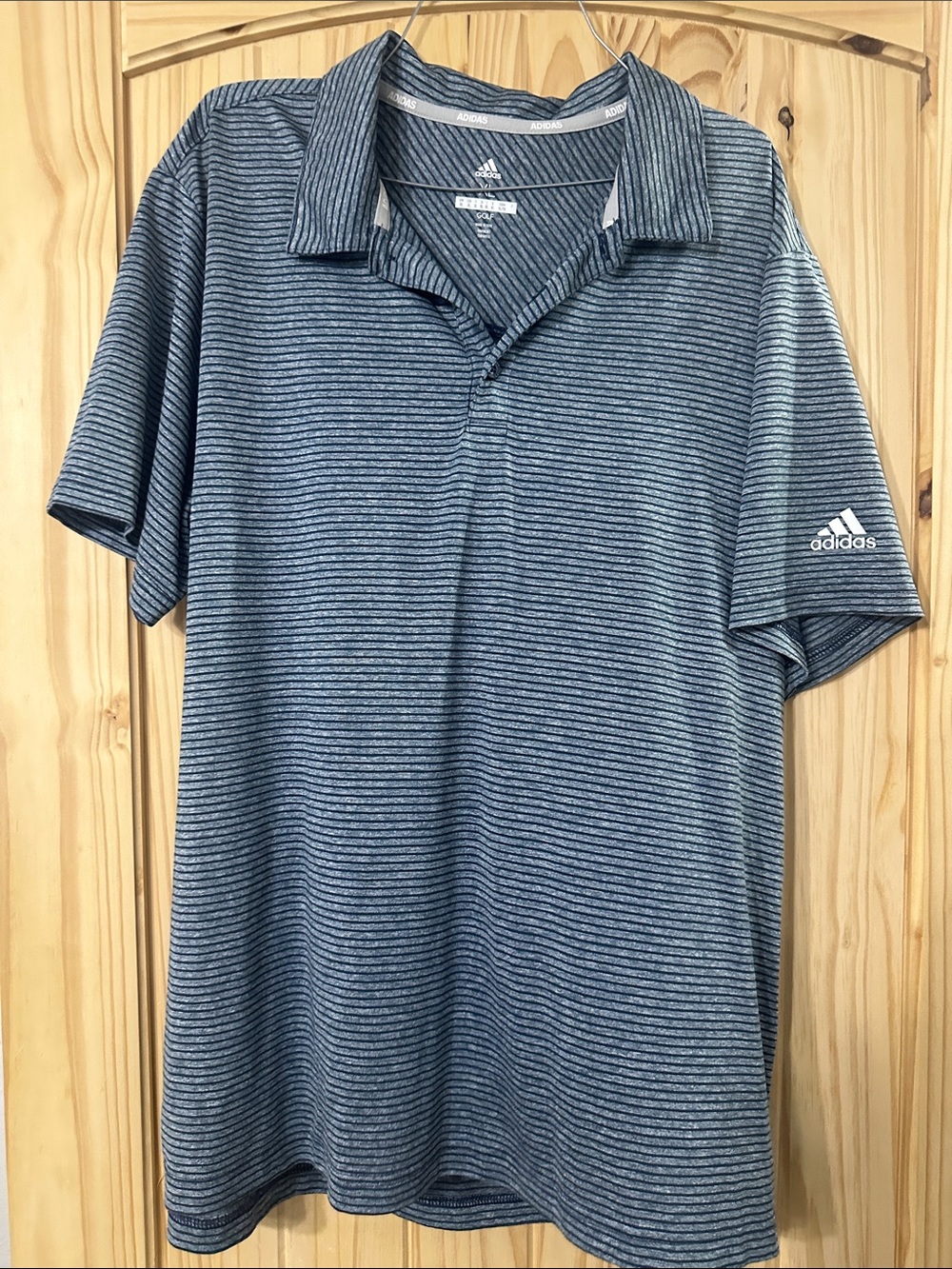 adidas Men’s Gray Blue Striped Polo
